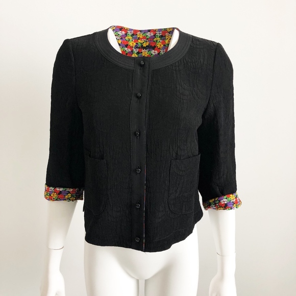 SEE by Chloe Jacket Reversible Abstract Floral Pattern & Black Cotton Blend Sz 4 - Picture 2 of 7